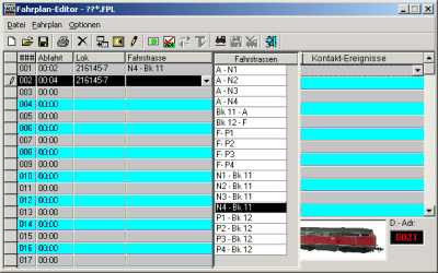 Fahrstraßenauswahlfenster